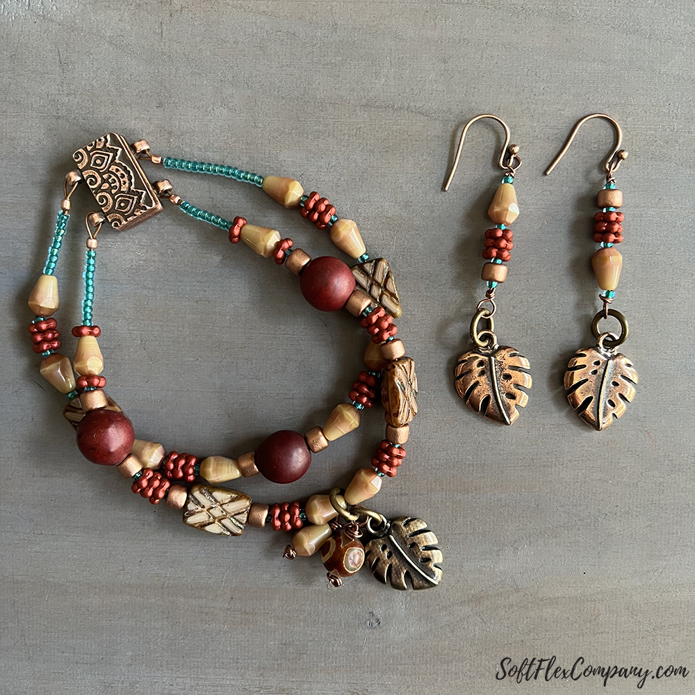 Monstera Leaf Charm 2-Strand Bracelet and Earrings by Kristen Fagan Monstera Leaf Charm 2-Strand Bracelet and Earrings by Kristen Fagan